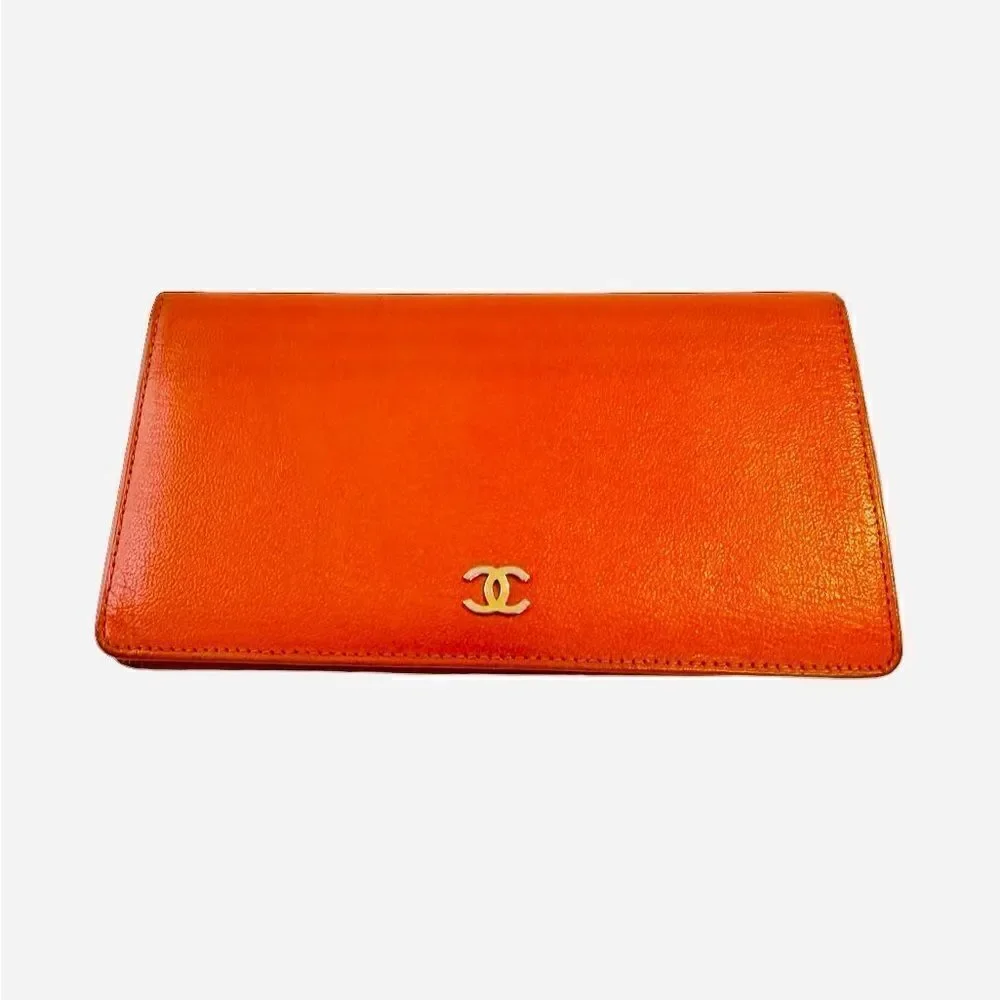 Chanel orange leather wallet